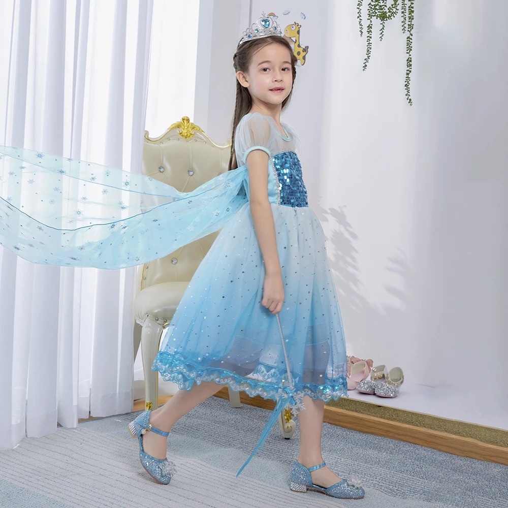 Frozen Princess Elsa Sparkly Sequin Costume Dress - Picture 5 of 8
